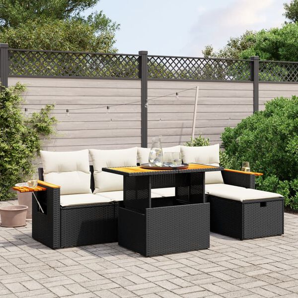 vidaXL 6 pcs conjunto sof&aacute;s de jardim c/ almofad&otilde;es vime PE preto