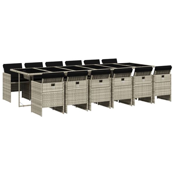 vidaXL 13 pcs conj. jantar jardim c/ almofad&otilde;es vime PE cinzento-claro