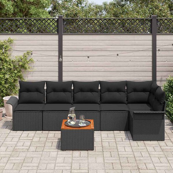 vidaXL Conjunto de Sofá de Jardim com almofada Manual 7 pcs Preto