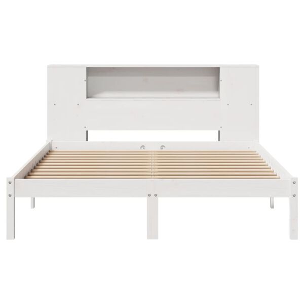 vidaXL Cama com estante sem colchão 140x190 cm pinho maciço branco