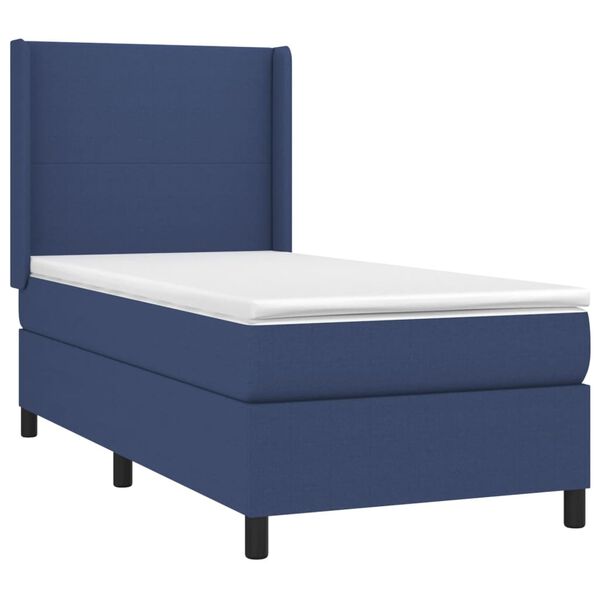 vidaXL Cama box spring c/ colch&atilde;o e LED 90x200 cm tecido azul
