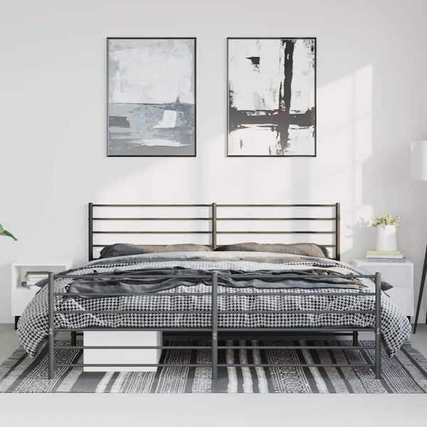 vidaXL Estrutura de cama com cabeceira e p&eacute;s 183x213 cm metal preto