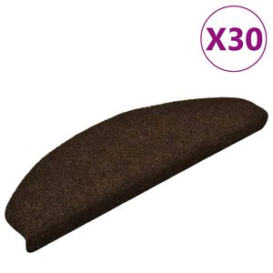 vidaXL Tapetes de escada autoadesivos 30 pe&ccedil;as 65x21x4 cm marrom semicircular grande