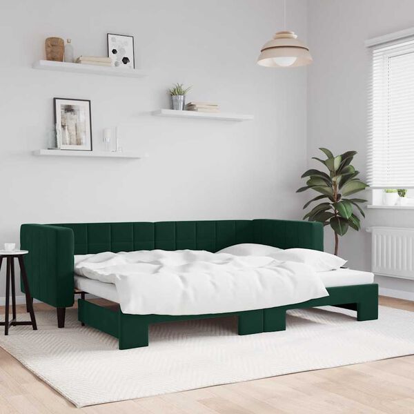 vidaXL Sof&aacute;-cama com gavet&atilde;o 80x200 cm veludo verde-escuro