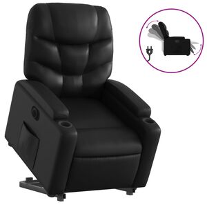 vidaXL Poltrona reclin&aacute;vel elevat&oacute;ria el&eacute;trica couro artificial preto