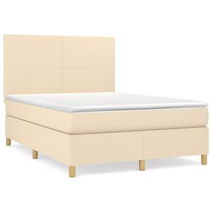 vidaXL Cama com molas/colch&atilde;o 140x200 cm tecido cor creme