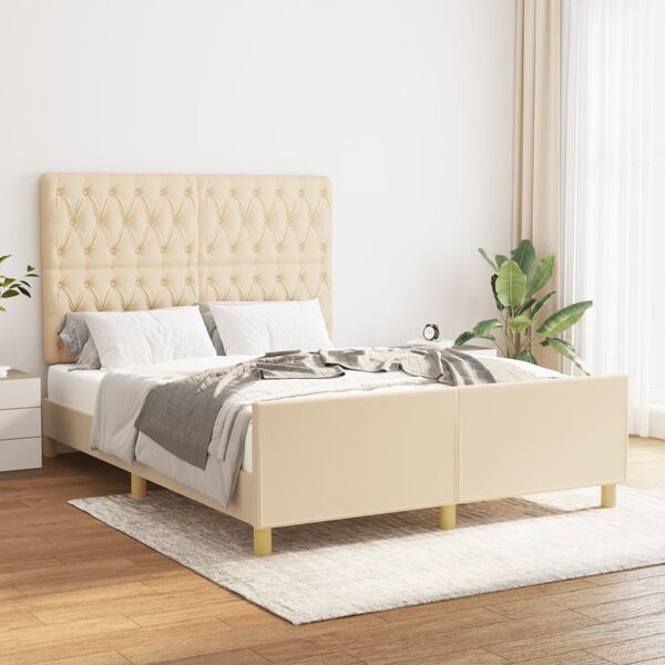 vidaXL Estrutura de cama sem colch&atilde;o 140x190 cm tecido cor creme