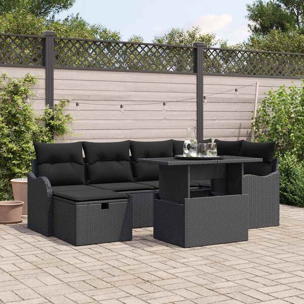 vidaXL Conjunto de Sof&aacute; de Jardim 7 pcs Preto Rattan Sint&eacute;tico