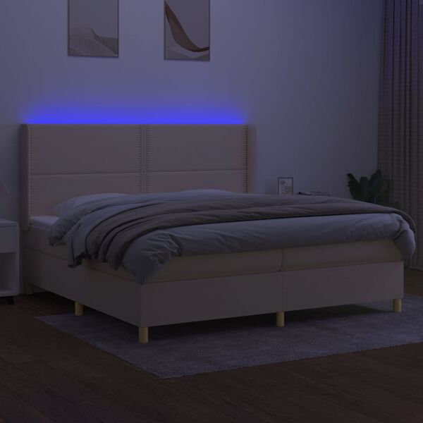 vidaXL Cama box spring c/ colch&atilde;o e LED 200x200 cm tecido cor creme