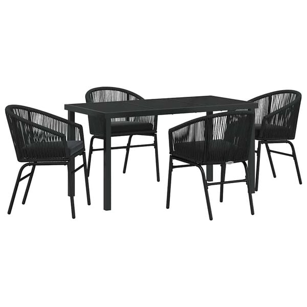 vidaXL Conjunto de Jantar para Jardim 5 pcs Preto A&ccedil;o revestido a p&oacute;
