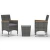 vidaXL 3 pcs conjunto de bistr&ocirc; vime PE e vidro temperado cinzento