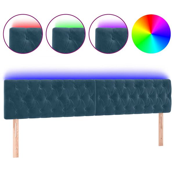 vidaXL Cabeceira de cama c/ luzes LED veludo 200x7x78/88cm azul-escuro