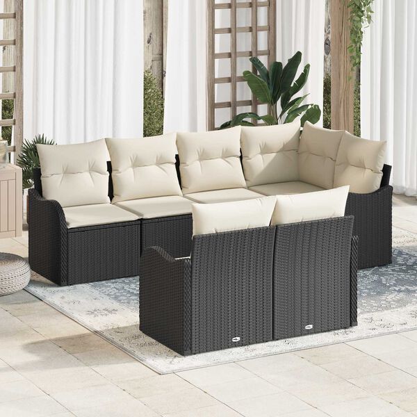vidaXL Conjunto de Sof&aacute; de Jardim Preto vime PE