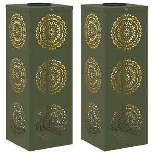 vidaXL Luz Solar LED de Caminho 2 pcs Verde Oliva A&ccedil;o Laminado a Frio