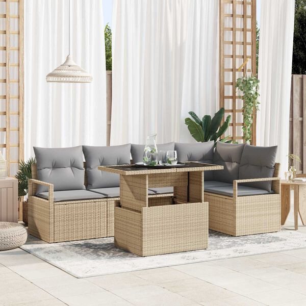 vidaXL Conjunto de Sof&aacute; de Jardim 6 pcs Bege Rattan Sint&eacute;tico