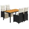 vidaXL 5 pcs conjunto bistr&ocirc; de jardim c/ almofad&otilde;es vime PE preto