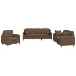 vidaXL 3 pcs conjunto de sof&aacute;s com almofadas tecido castanho