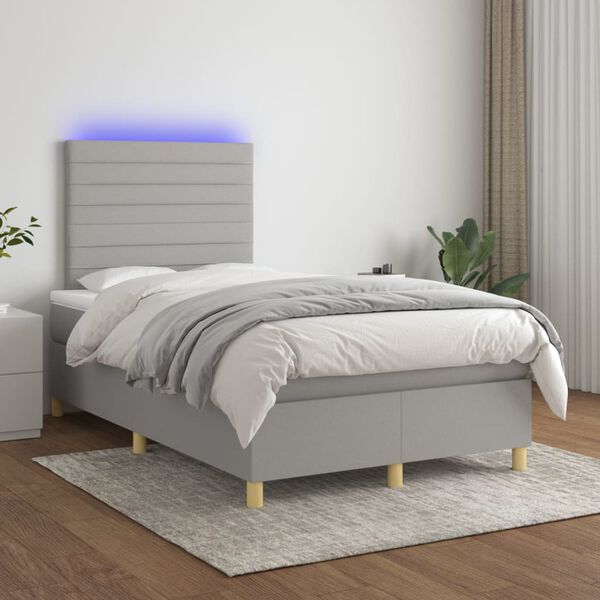 vidaXL Cama box spring c/ colch&atilde;o e LED 120x200 cm tecido cinza-claro