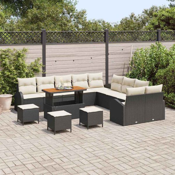 vidaXL Conjunto de Sof&aacute; de Jardim 14 pcs Preto Rattan Sint&eacute;tico