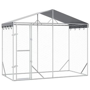 vidaXL Canil de exterior com teto 3x1,5x2,5 m a&ccedil;o galvanizado prateado