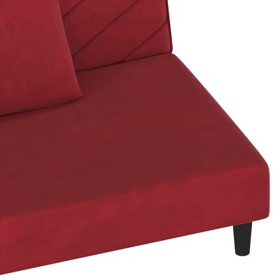 vidaXL Sofá-cama 2 lugares com duas almofadas veludo vermelho tinto
