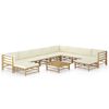 vidaXL 11 pcs conj. lounge jardim em bambu c/ almofad&otilde;es branco nata