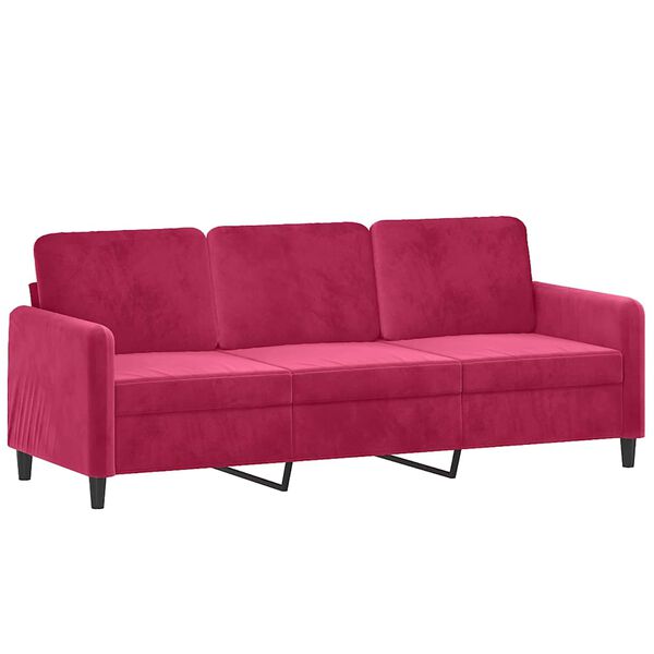 vidaXL Sof&aacute; de 3 lugares veludo 180 cm vermelho tinto
