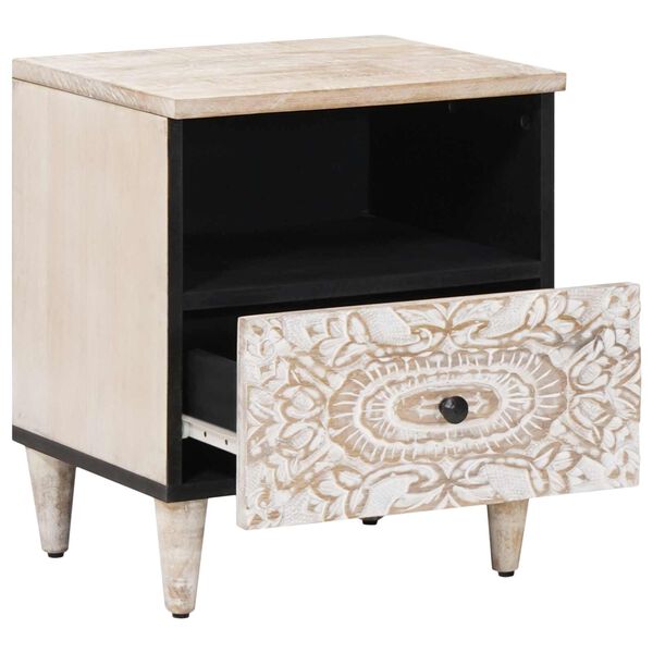 vidaXL Gabinete de Cama Branco 40 x 33 x 46 cm Madeira de manga maci&ccedil;a