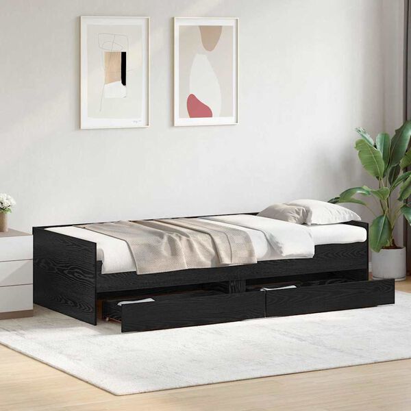 vidaXL Estrutura da Cama com gaveta Carvalho Preto 90 x 200 cm