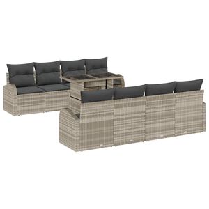 vidaXL Conjunto de Sof&aacute; de Jardim 9 unid. Cinzento-claro vime PE