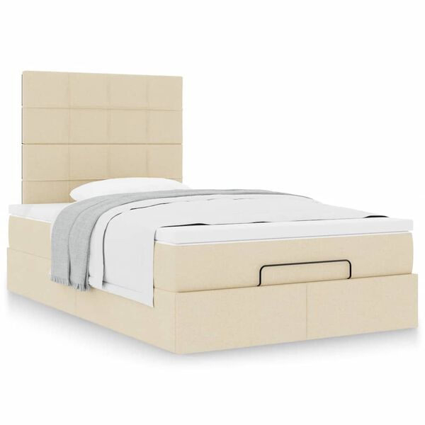 vidaXL Estrutura de cama otomana com colch&atilde;o 120x190 cm tecido creme