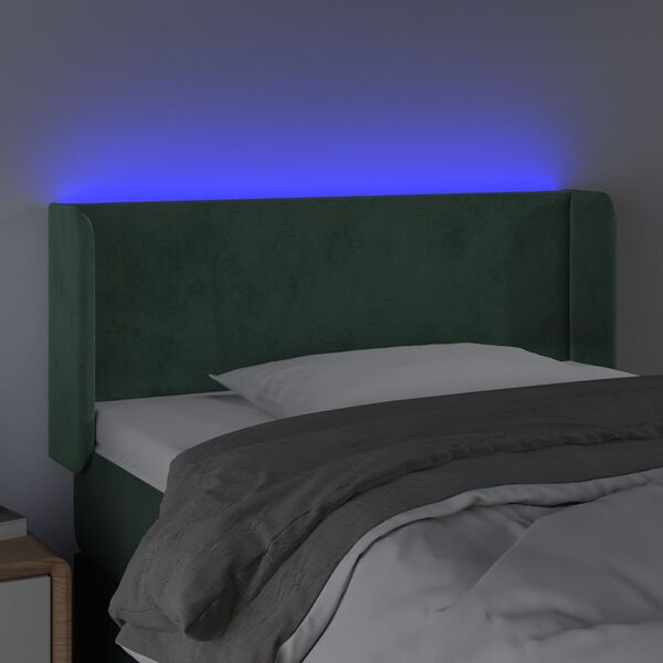 vidaXL Cabeceira cama c/ luzes LED veludo 103x16x78/88 cm verde-escuro