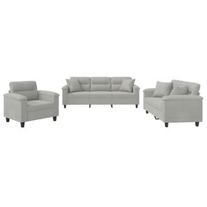 vidaXL 3 pcs conjunto sof&aacute;s c/ almofadas tecido microfibra cinza-claro