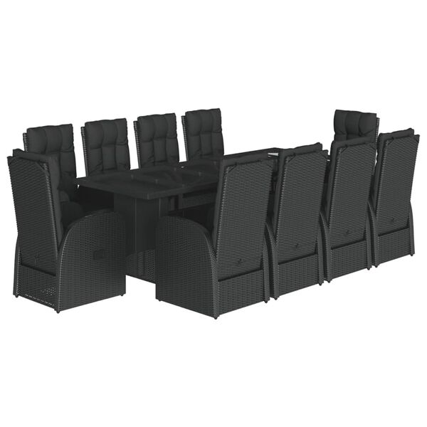 vidaXL 11 pcs conjunto de jantar p/ jardim c/ almofad&otilde;es vime PE preto
