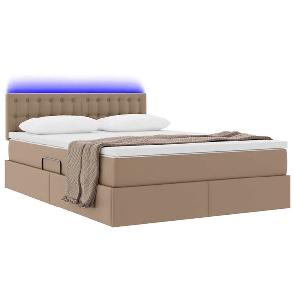 vidaXL Cama com arruma&ccedil;&atilde;o e LED com colch&atilde;o Cappuccino 140 x 190 cm