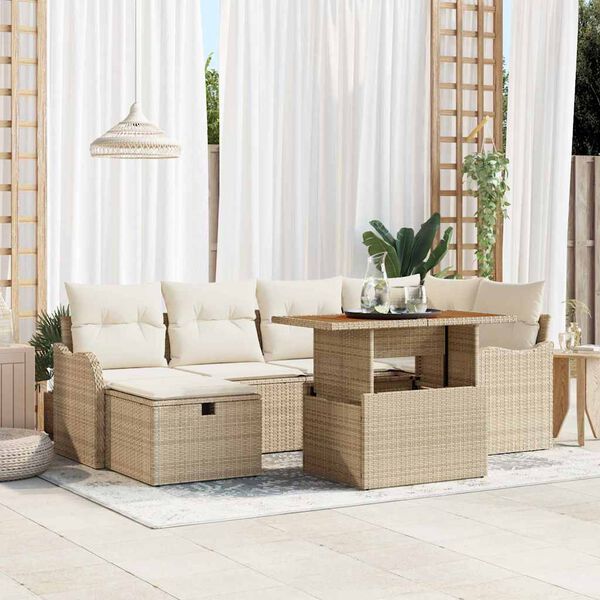 vidaXL Conjunto de Sof&aacute; de Jardim 7 pcs Bege Rattan Sint&eacute;tico