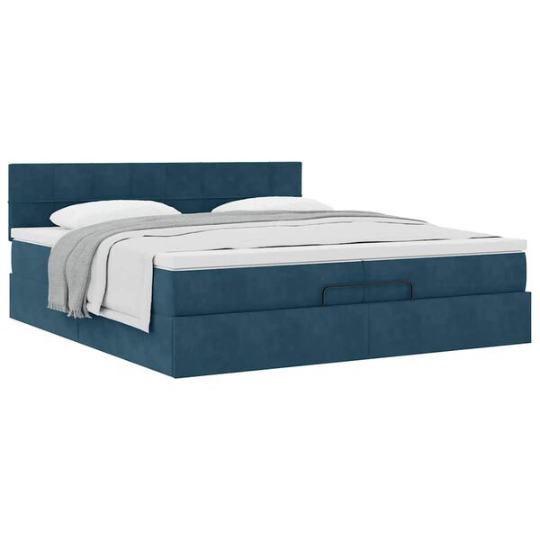 vidaXL Estrutura de cama otomana com colch&atilde;o 200x200 cm azul escuro