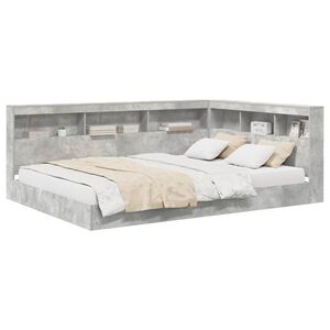 vidaXL Cama com Estante com prateleira Cinzento cimento 140 x 200 cm