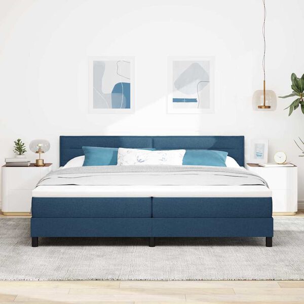 vidaXL Cama Box com cabeceira Manual Azul 200 x 200 cm tecido