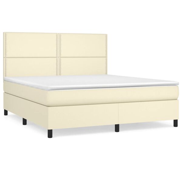 vidaXL Cama com molas/colch&atilde;o 180x200 cm couro artificial cor creme