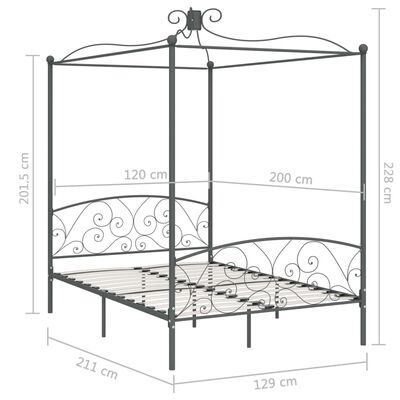 vidaXL Estrutura de cama com dossel 120x200 cm metal cinzento