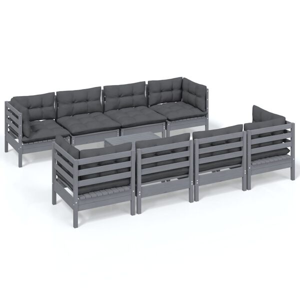 vidaXL 9 pcs conjunto lounge de jardim c/ almofad&otilde;es pinho maci&ccedil;o