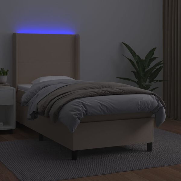 vidaXL Cama box spring c/colch&atilde;o/LED 100x200cm couro artif. cappuccino