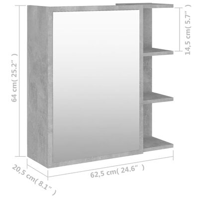 vidaXL Armário de WC c/ espelho 62,5x20,5x64 cm contrap. cinza cimento