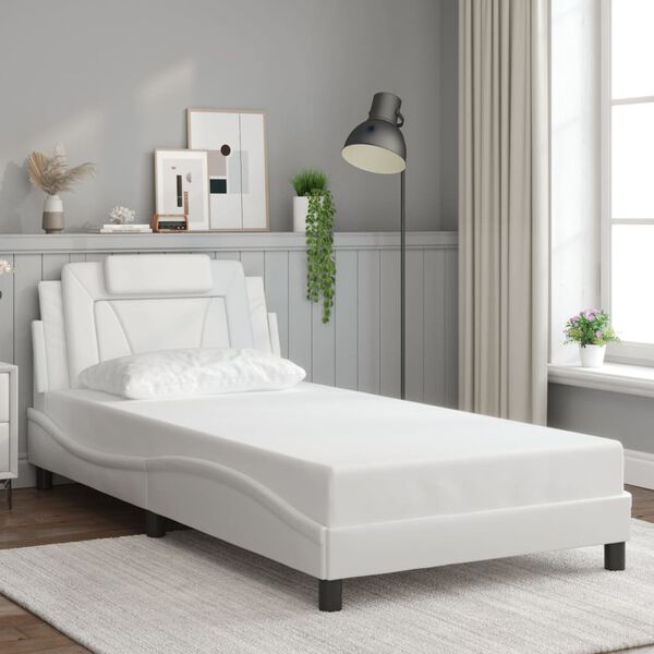 vidaXL Estrutura de cama Viana sem colch&atilde;o 100x200 cm couro artificial branco