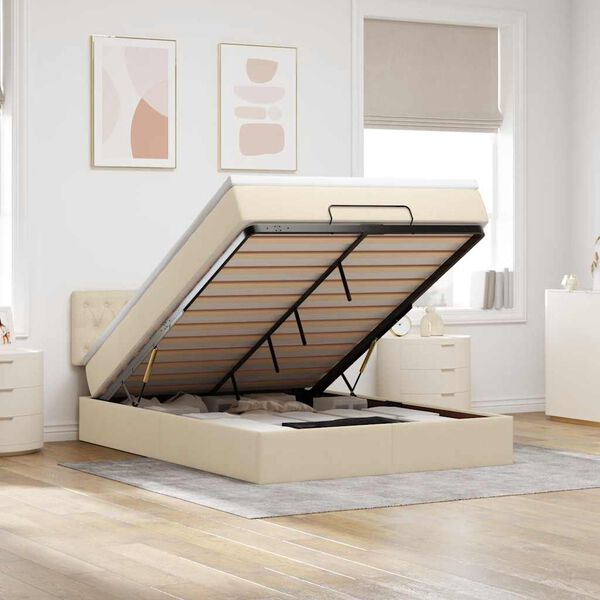 vidaXL Cama Otomana com Colch&atilde;o & LEDs Creme 140x190cm Tecido