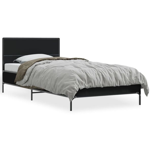vidaXL Estrutura de cama 100x200 cm derivados de madeira/metal preto