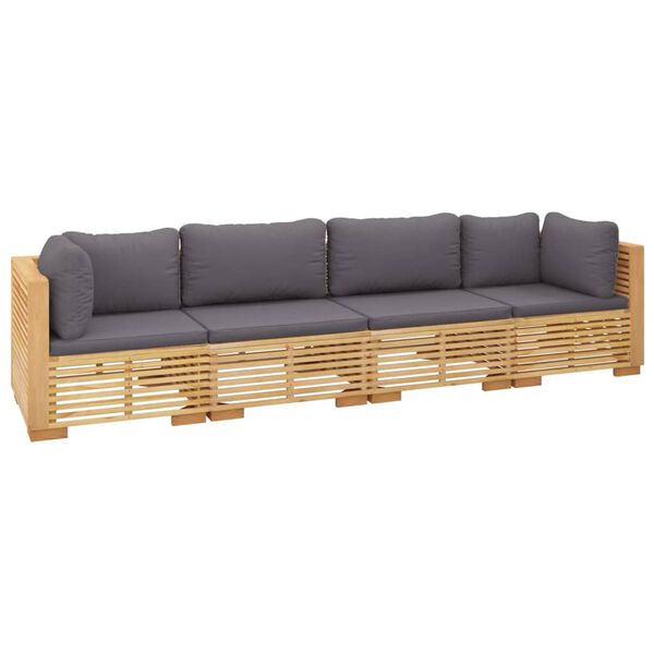 vidaXL 4 pcs conjunto lounge jardim c/ almofad&otilde;es madeira teca maci&ccedil;a