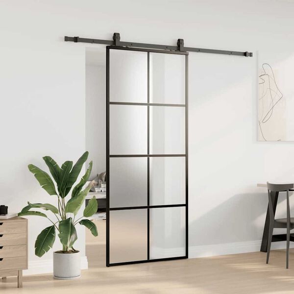 vidaXL Porta deslizante c/ conj. ferragens 90x205cm vidro ESG preto