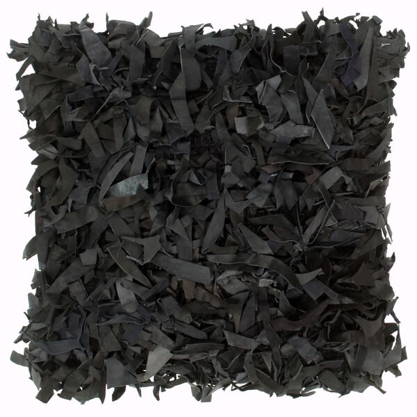 vidaXL Almofad&otilde;es 2 pcs 45x45 cm shaggy couro e algod&atilde;o preto